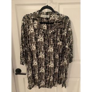 Island Blue Men's Short Sleeve Hawaiian Shirt Size XLarge Palm Trees And Flowers